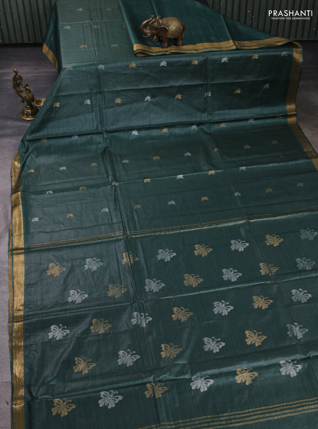Banana silk saree green with allover silver & zari woven buttas and zari woven border