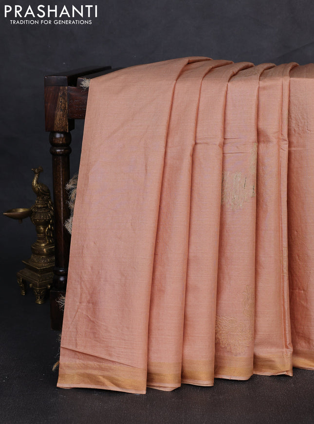 Banana silk saree peach shade with thread & zari woven buttas and zari woven border
