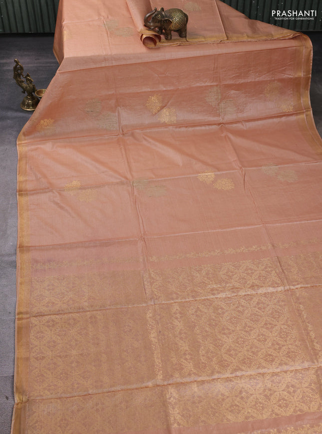 Banana silk saree peach shade with thread & zari woven buttas and zari woven border