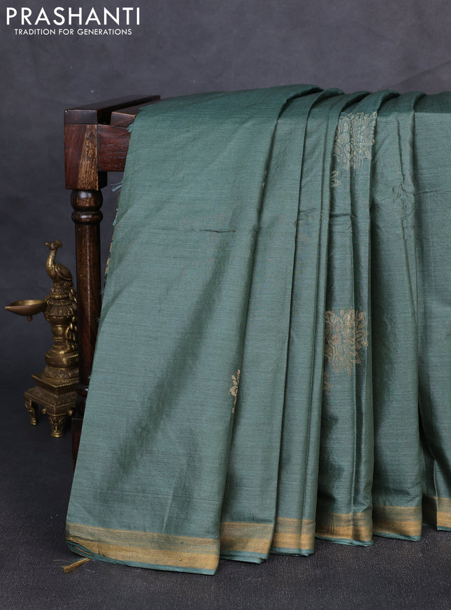 Banana silk saree green with thread & zari woven buttas and zari woven border