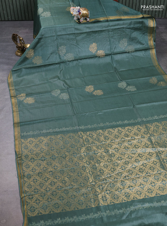 Banana silk saree green with thread & zari woven buttas and zari woven border