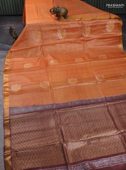 Banana silk saree wine shade with zari woven buttas and zari woven border