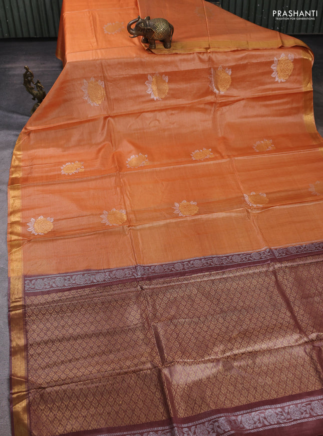 Banana silk saree wine shade with zari woven buttas and zari woven border