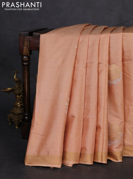 Banana silk saree sandal with zari woven buttas and zari woven border