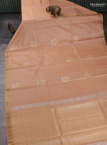 Banana silk saree sandal with zari woven buttas and zari woven border