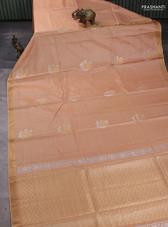 Banana silk saree sandal with zari woven buttas and zari woven border