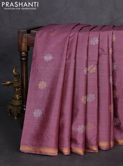 Banana silk saree purple with allover silver & gold zari woven buttas and zari woven border