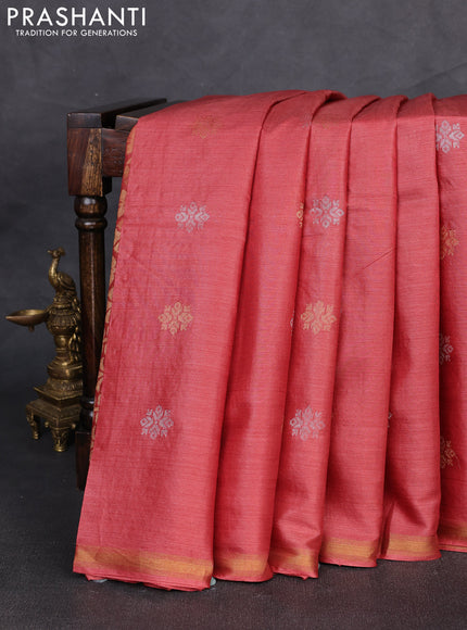Banana silk saree maroon with allover silver & gold zari woven buttas and zari woven border