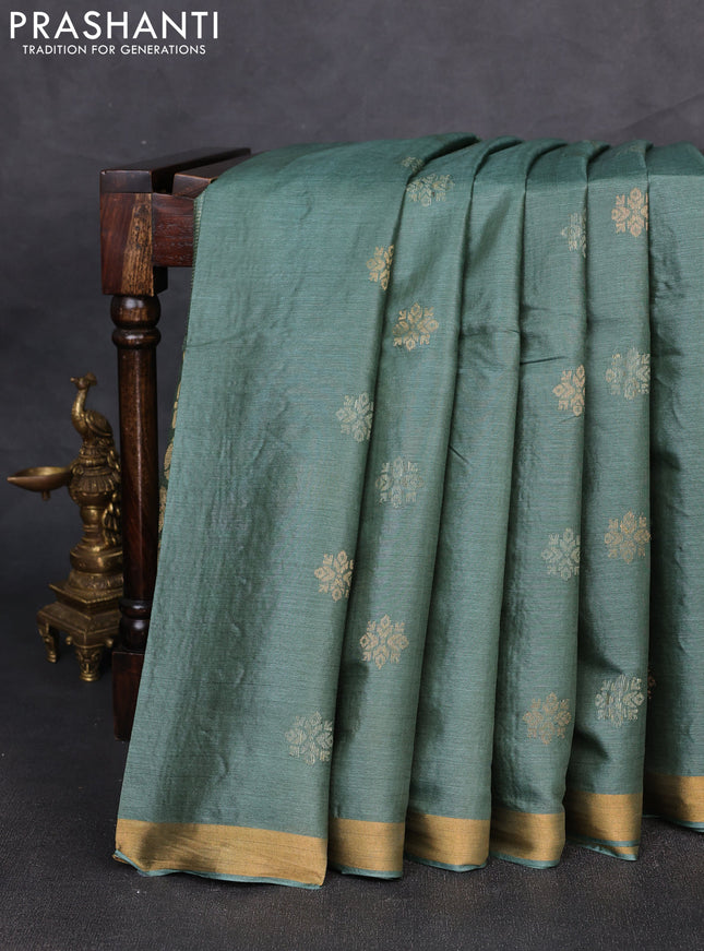 Banana silk saree green with allover thread & gold zari woven buttas and zari woven border