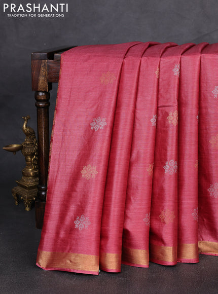 Banana silk saree pink with allover silver & gold zari woven buttas and zari woven border