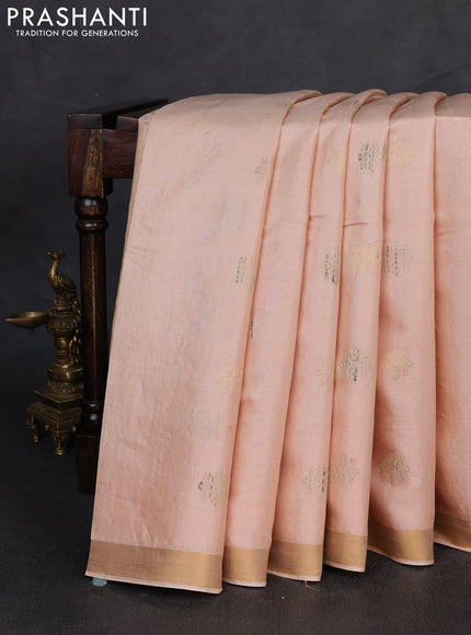 Banana silk saree peach shade with allover thread & gold zari woven buttas and zari woven border