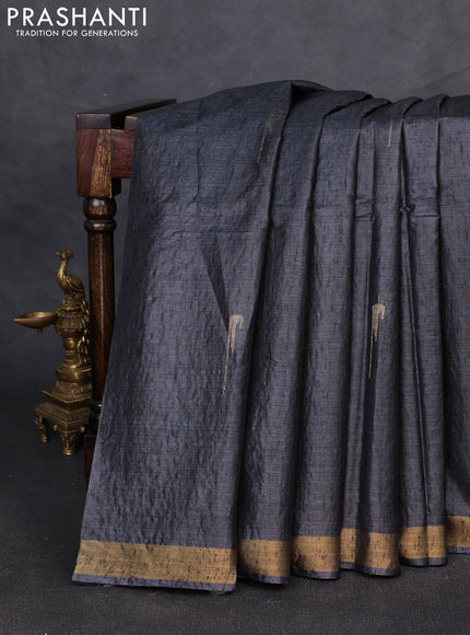 Banana silk saree dark grey with zari woven muniya buttas and zari woven border