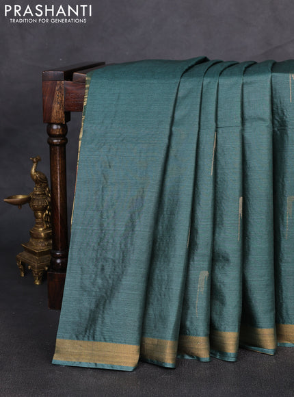 Banana silk saree peacock green with zari woven muniya buttas and zari woven border