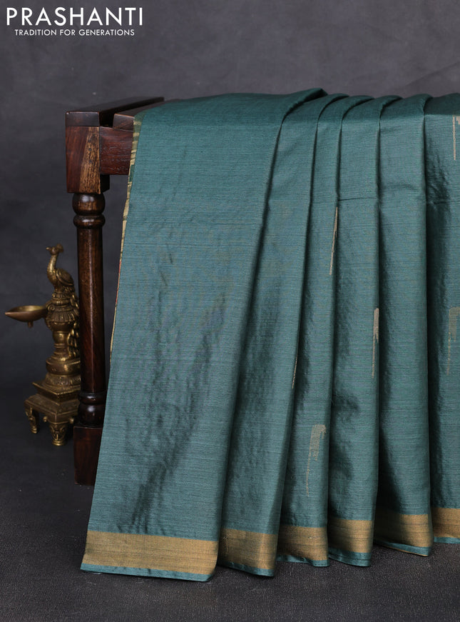 Banana silk saree peacock green with zari woven muniya buttas and zari woven border