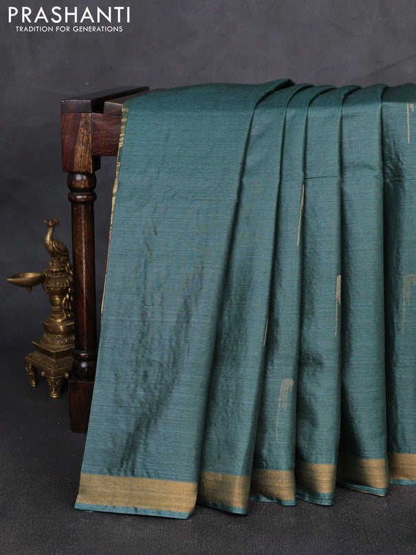 Banana silk saree peacock green with zari woven muniya buttas and zari woven border