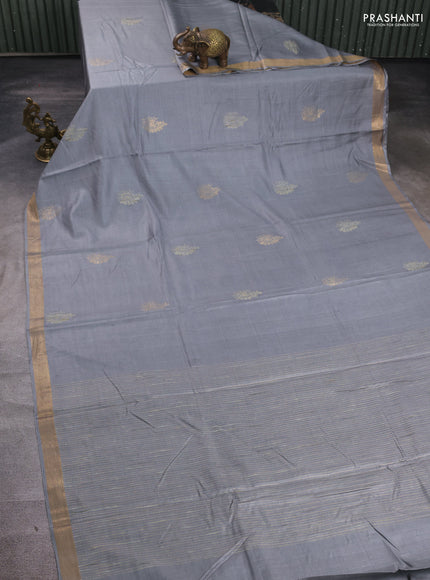 Banana silk saree grey with thread & zari woven buttas and zari woven border