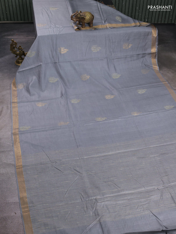 Banana silk saree grey with thread & zari woven buttas and zari woven border