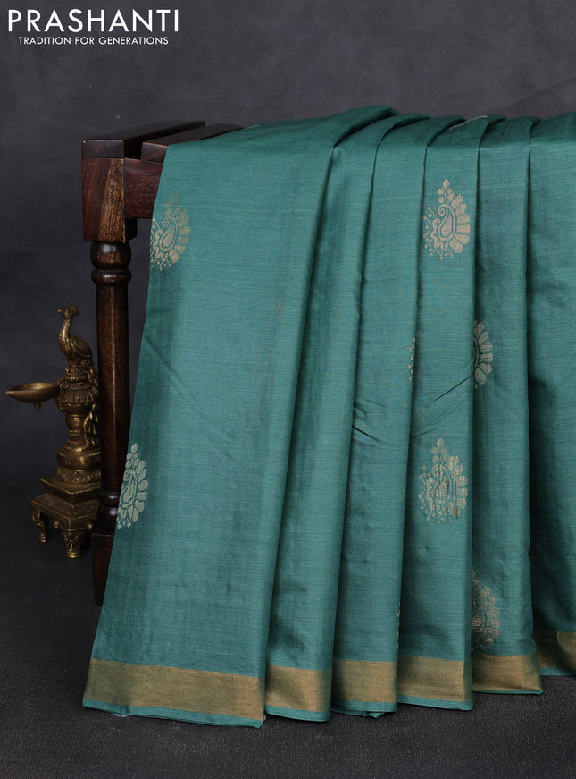 Banana silk saree green with thread & zari woven buttas and zari woven border