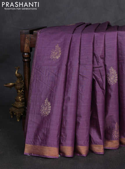 Banana silk saree purple with thread & zari woven buttas and zari woven border