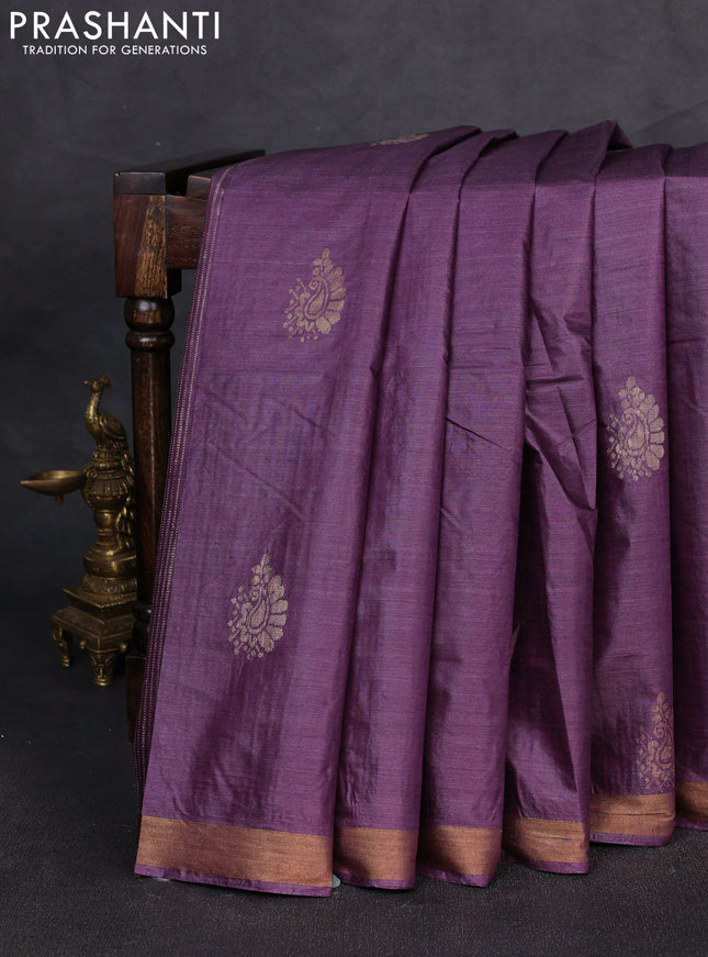 Banana silk saree purple with thread & zari woven buttas and zari woven border