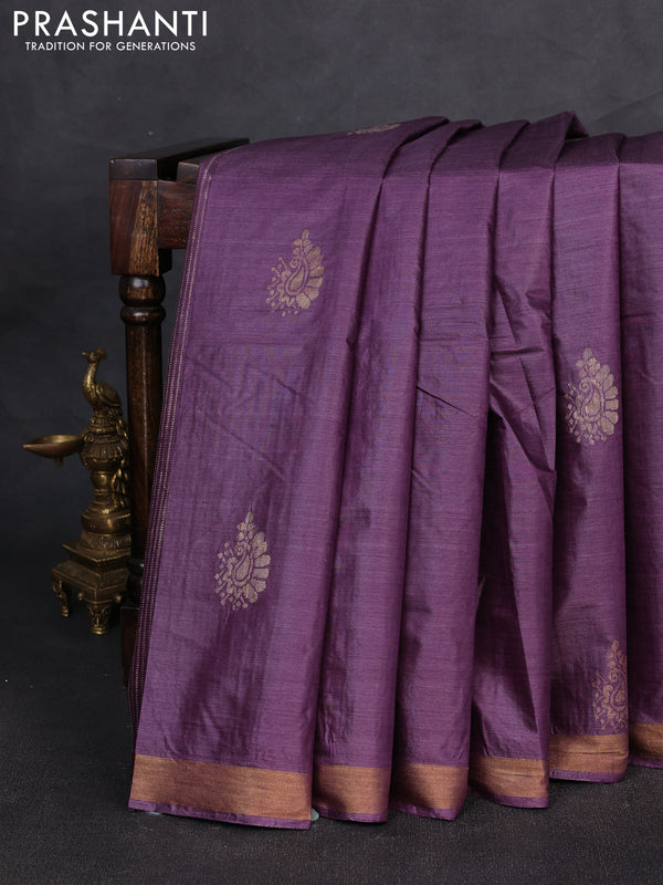 Banana silk saree purple with thread & zari woven buttas and zari woven border