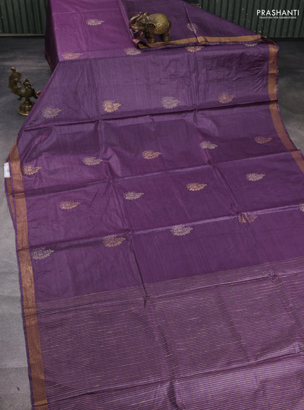 Banana silk saree purple with thread & zari woven buttas and zari woven border
