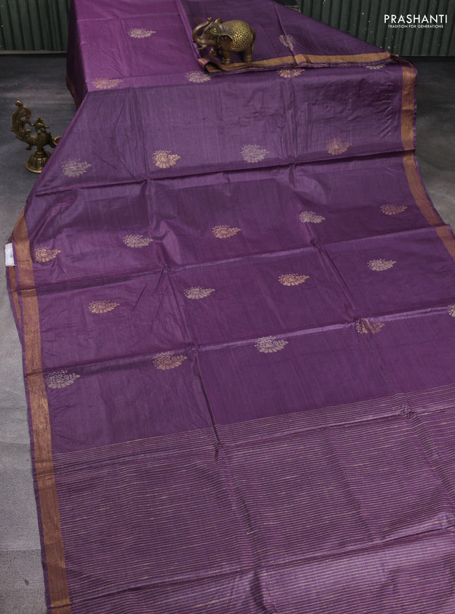 Banana silk saree purple with thread & zari woven buttas and zari woven border