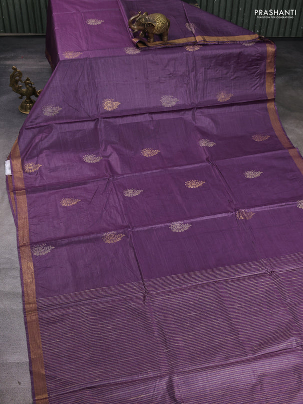 Banana silk saree purple with thread & zari woven buttas and zari woven border