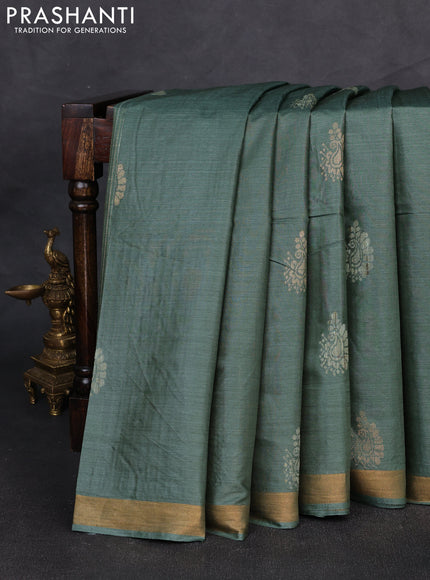 Banana silk saree pastel green with thread & zari woven buttas and zari woven border