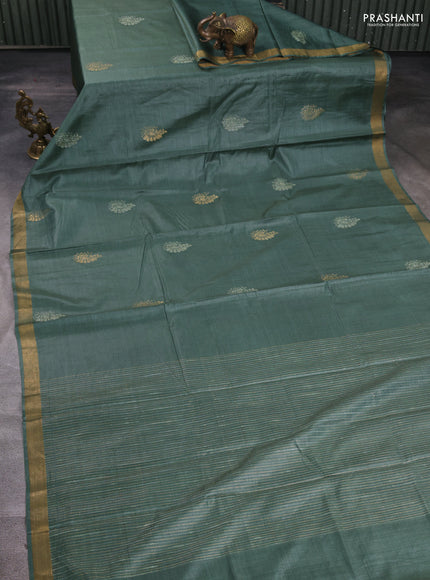Banana silk saree pastel green with thread & zari woven buttas and zari woven border