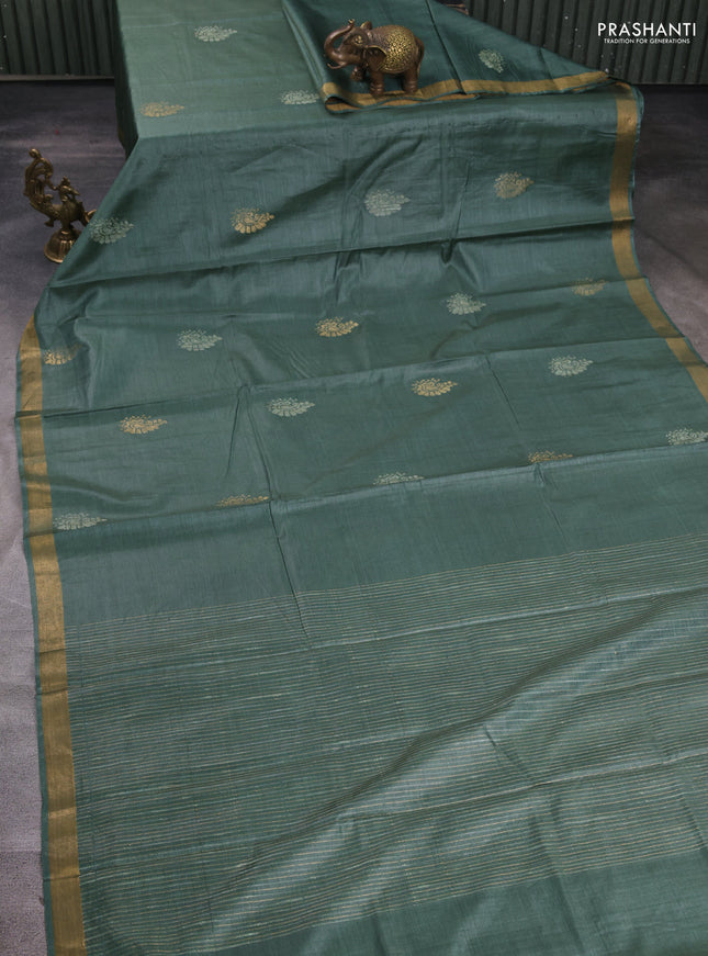 Banana silk saree pastel green with thread & zari woven buttas and zari woven border