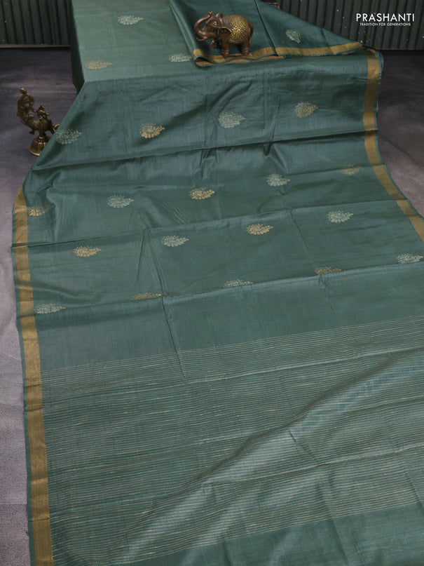 Banana silk saree pastel green with thread & zari woven buttas and zari woven border