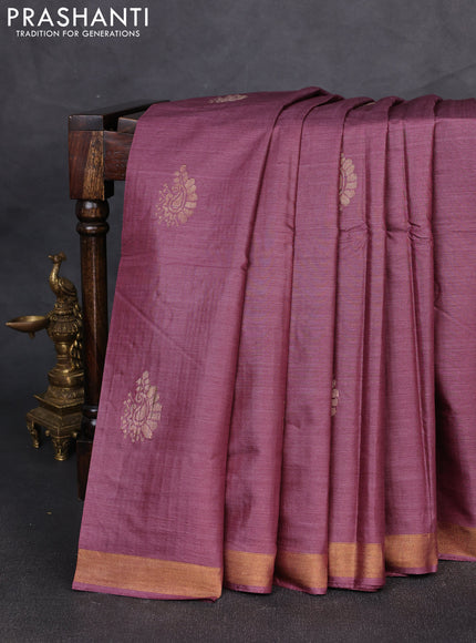 Banana silk saree wine shade with thread & zari woven buttas and zari woven border