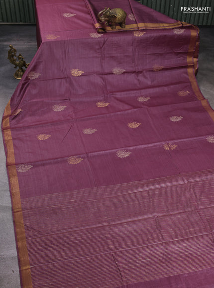 Banana silk saree wine shade with thread & zari woven buttas and zari woven border