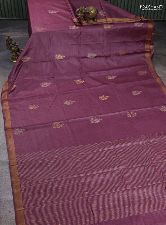 Banana silk saree wine shade with thread & zari woven buttas and zari woven border