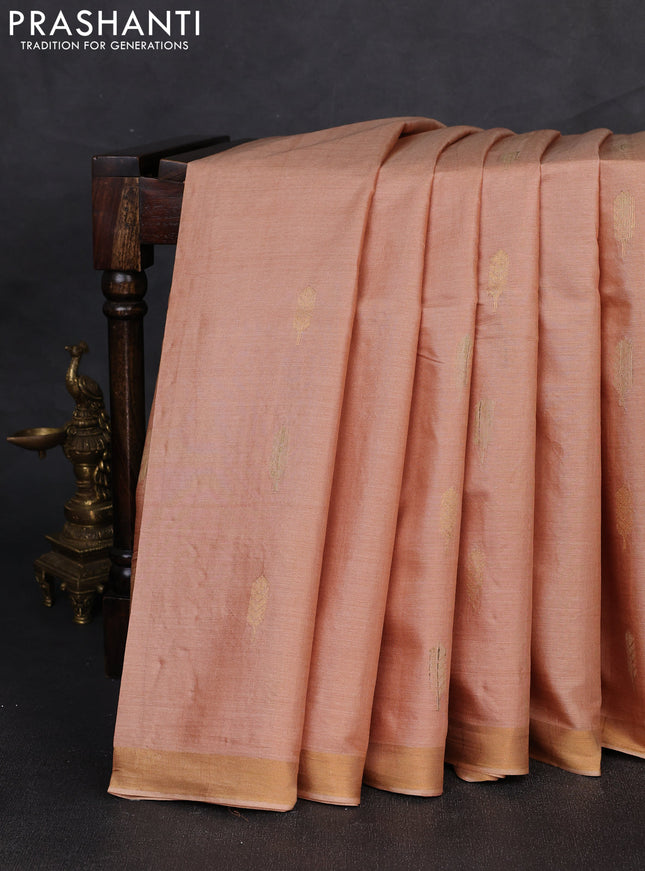 Banana silk saree peach shade with thread & zari woven buttas and zari woven border