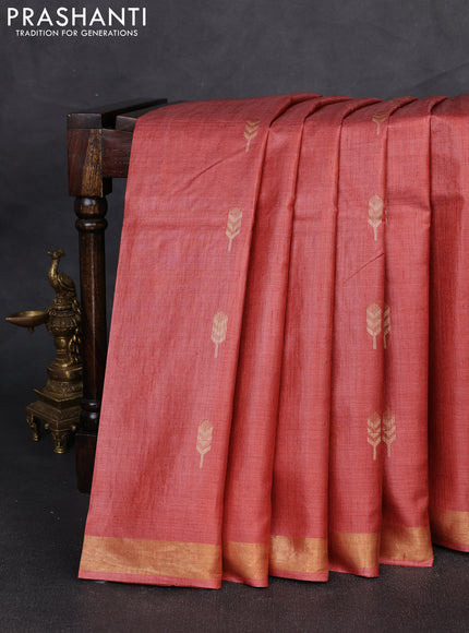 Banana silk saree orange with thread & zari woven buttas and zari woven border