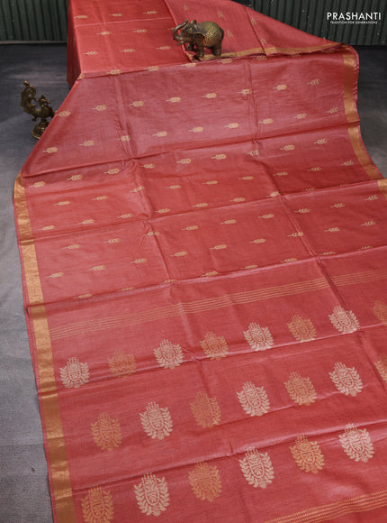 Banana silk saree orange with thread & zari woven buttas and zari woven border