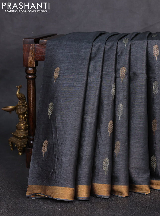 Banana silk saree elephant grey with thread & zari woven buttas and zari woven border