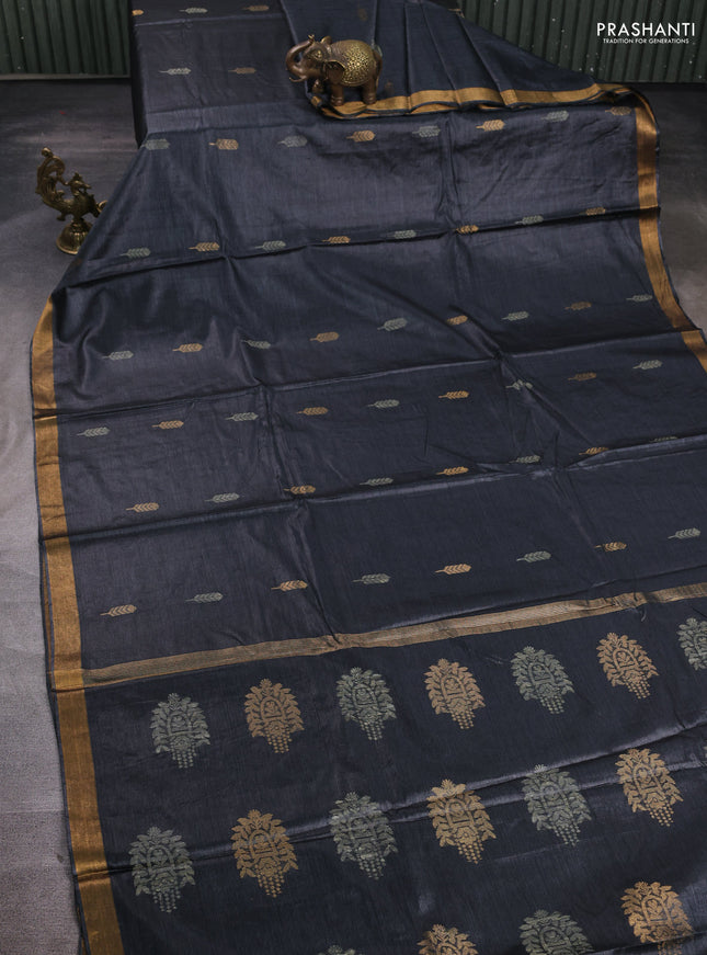 Banana silk saree elephant grey with thread & zari woven buttas and zari woven border