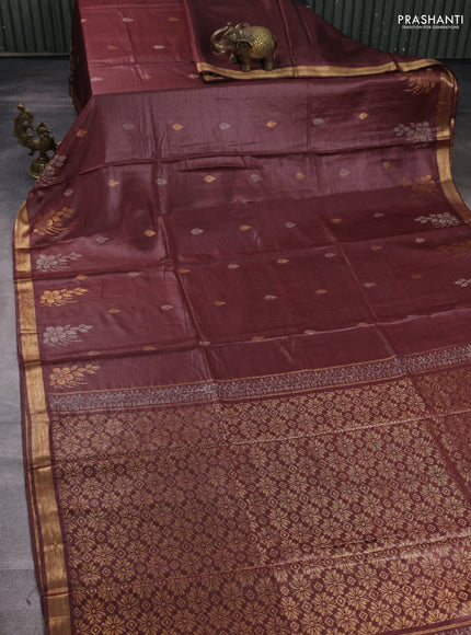 Banana silk saree coffee brown with allover thread & zari woven buttas and zari woven border