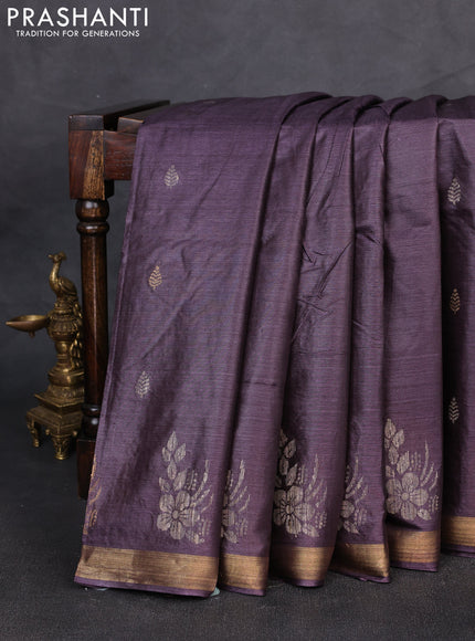 Banana silk saree violet with allover thread & zari woven buttas and zari woven border