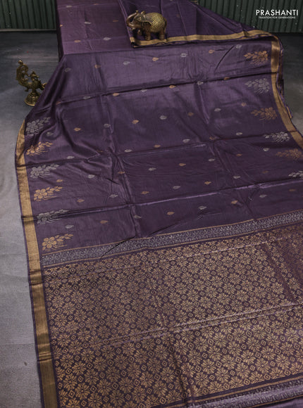 Banana silk saree violet with allover thread & zari woven buttas and zari woven border