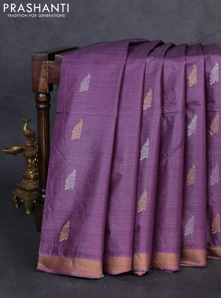 Banana silk saree purple with allover silver & gold zari woven buttas and zari woven border