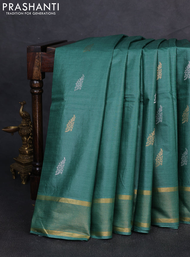 Banana silk saree green with allover silver & gold zari woven buttas and zari woven border