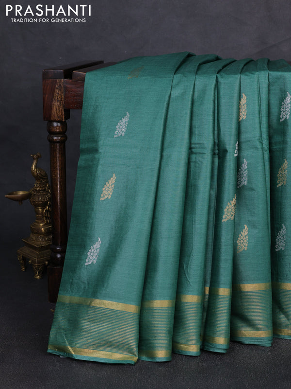 Banana silk saree green with allover silver & gold zari woven buttas and zari woven border