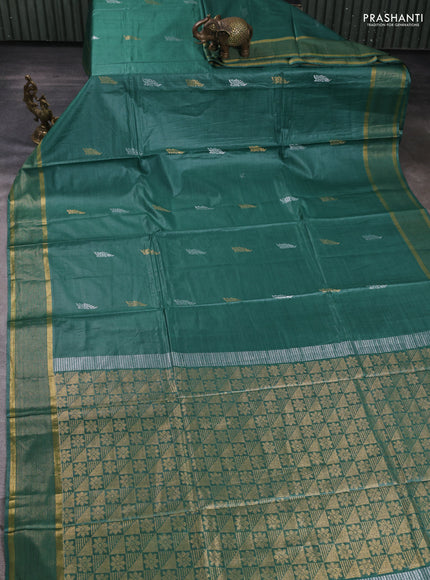 Banana silk saree green with allover silver & gold zari woven buttas and zari woven border