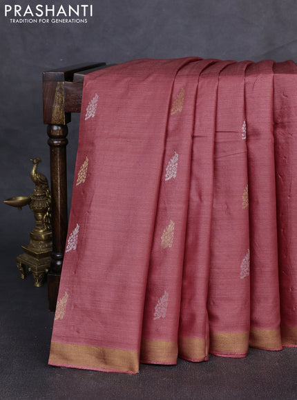 Banana silk saree maroon with allover silver & gold zari woven buttas and zari woven border