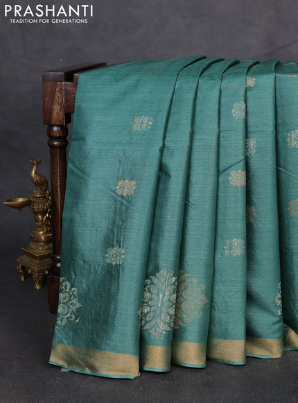 Banana silk saree green shade with allover thread & zari woven buttas and zari woven border