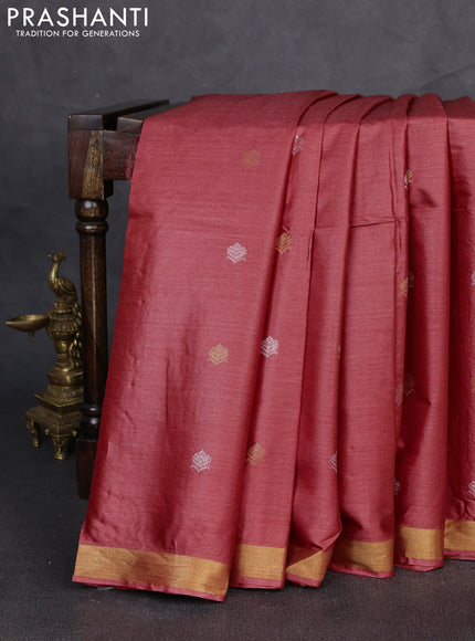 Banana silk saree maroon with allover silver & gold zari woven buttas and zari woven border